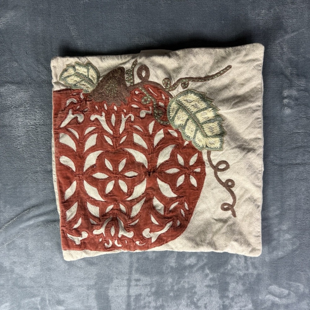Pottery Barn Velvet Appliqué Pumpkin Embroidered Pillow Cover Fall Orange 18x18
